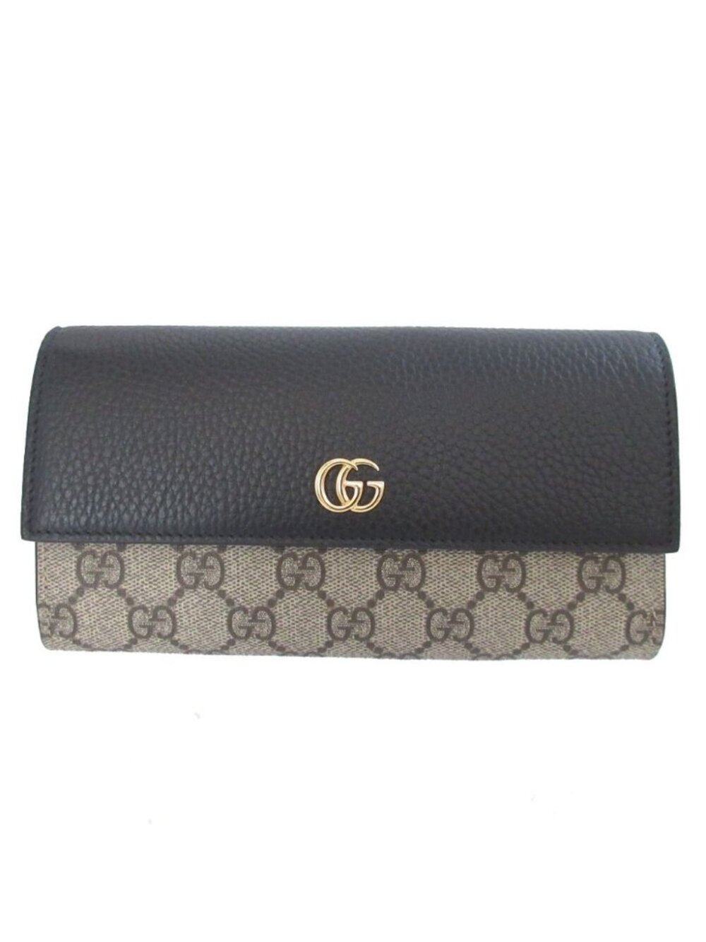 Gucci Double G GG Supreme Leather Beige Black Bifold Wallet